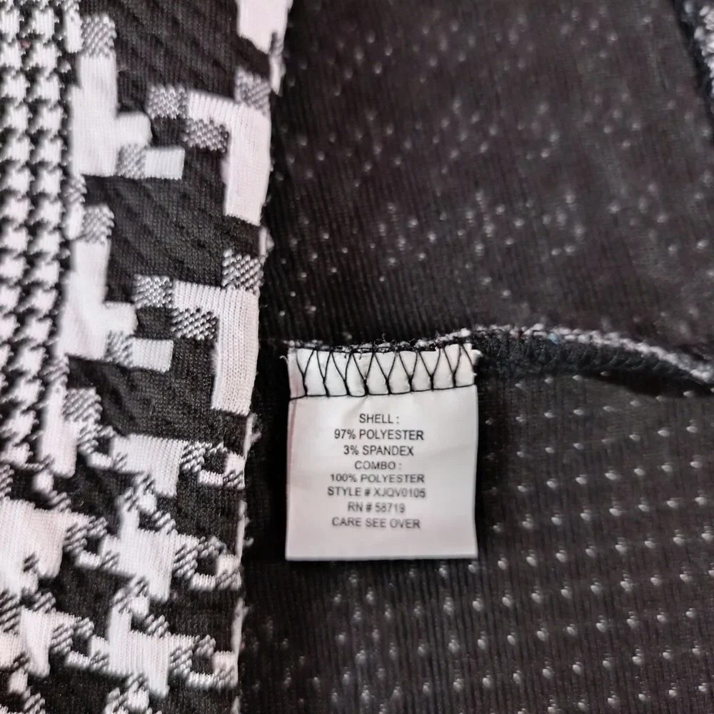 Woman's open sleeveless blazer cardigan houndstooth black white collar Large - Picture 10 of 15